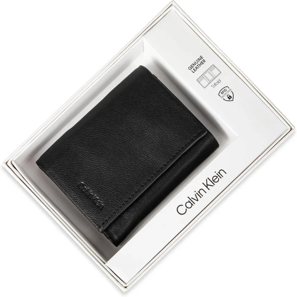 Men's Stylish Black Leather Trifold Wallet Card Slots Slip Pockets Designed